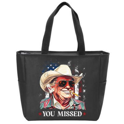 Western Trump Cowboy You Missed Trump 2024 American Flag Zip Tote Bag