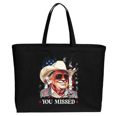 Western Trump Cowboy You Missed Trump 2024 American Flag Cotton Canvas Jumbo Tote