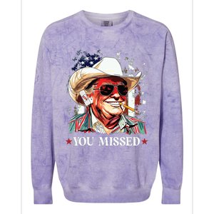 Western Trump Cowboy You Missed Trump 2024 American Flag Colorblast Crewneck Sweatshirt