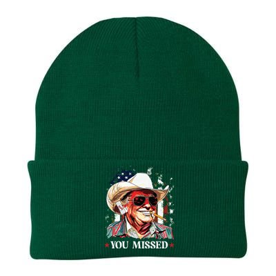 Western Trump Cowboy You Missed Trump 2024 American Flag Knit Cap Winter Beanie