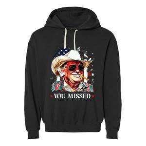 Western Trump Cowboy You Missed Trump 2024 American Flag Garment-Dyed Fleece Hoodie