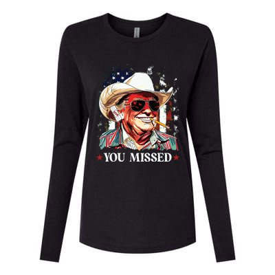 Western Trump Cowboy You Missed Trump 2024 American Flag Womens Cotton Relaxed Long Sleeve T-Shirt