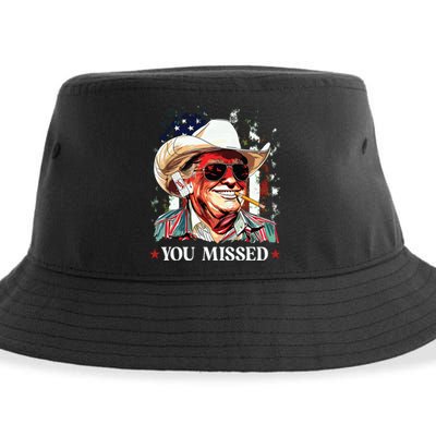 Western Trump Cowboy You Missed Trump 2024 American Flag Sustainable Bucket Hat