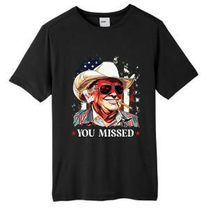 Western Trump Cowboy You Missed Trump 2024 American Flag Tall Fusion ChromaSoft Performance T-Shirt