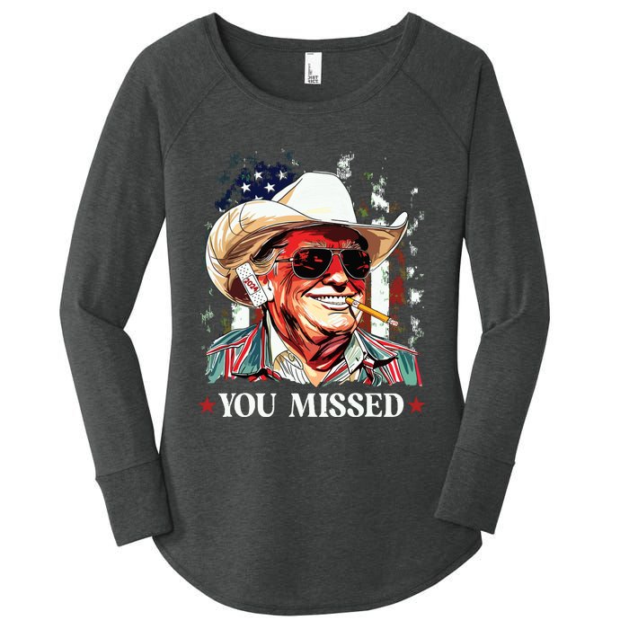 Western Trump Cowboy You Missed Trump 2024 American Flag Women's Perfect Tri Tunic Long Sleeve Shirt