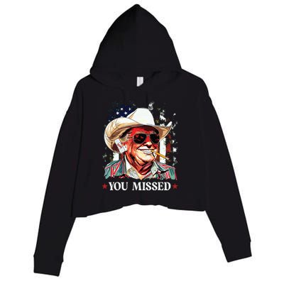 Western Trump Cowboy You Missed Trump 2024 American Flag Crop Fleece Hoodie