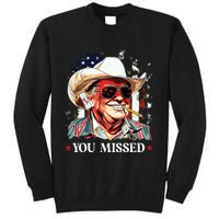 Western Trump Cowboy You Missed Trump 2024 American Flag Tall Sweatshirt