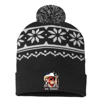 Western Trump Cowboy You Missed Trump 2024 American Flag USA-Made Snowflake Beanie