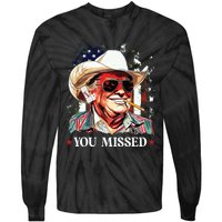 Western Trump Cowboy You Missed Trump 2024 American Flag Tie-Dye Long Sleeve Shirt