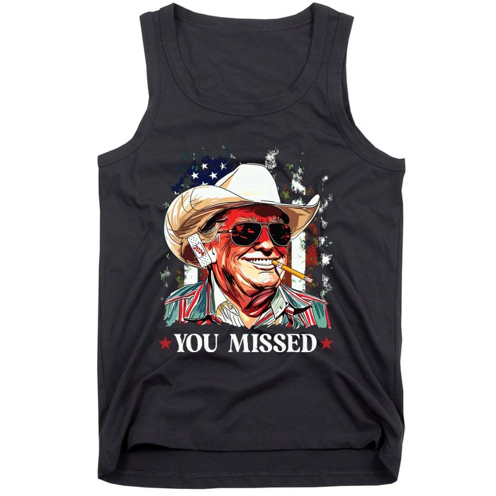 Western Trump Cowboy You Missed Trump 2024 American Flag Tank Top