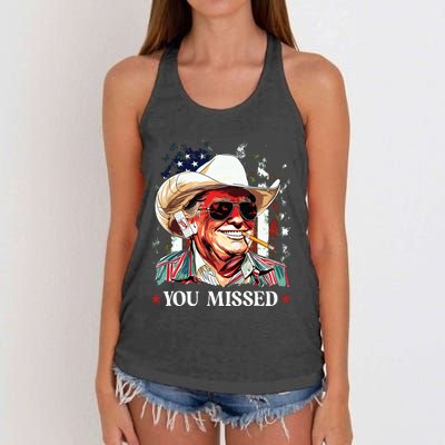 Western Trump Cowboy You Missed Trump 2024 American Flag Women's Knotted Racerback Tank