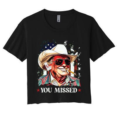 Western Trump Cowboy You Missed Trump 2024 American Flag Women's Crop Top Tee