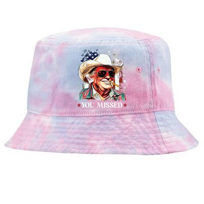 Western Trump Cowboy You Missed Trump 2024 American Flag Tie-Dyed Bucket Hat