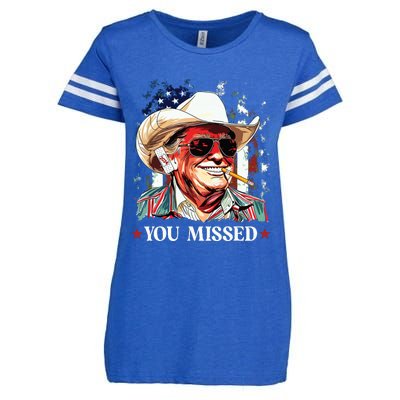 Western Trump Cowboy You Missed Trump 2024 American Flag Enza Ladies Jersey Football T-Shirt