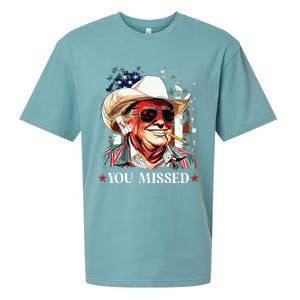 Western Trump Cowboy You Missed Trump 2024 American Flag Sueded Cloud Jersey T-Shirt