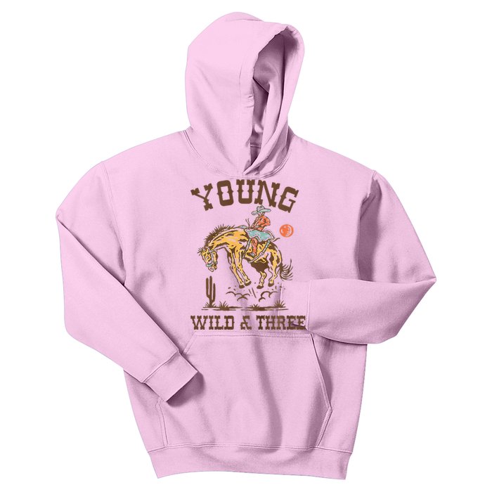 Wild & Three Cow Western Rodeo 3rd Birthday Kids Hoodie