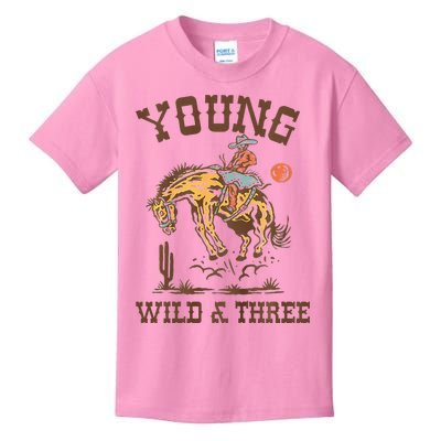 Wild & Three Cow Western Rodeo 3rd Birthday Kids T-Shirt