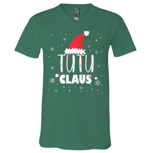 Womens Tutu Claus Santa Hat Hawaiian Grandma & Grandkids Christmas V-Neck T-Shirt