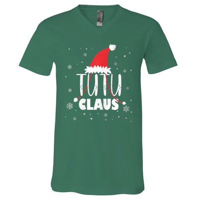 Womens Tutu Claus Santa Hat Hawaiian Grandma & Grandkids Christmas V-Neck T-Shirt