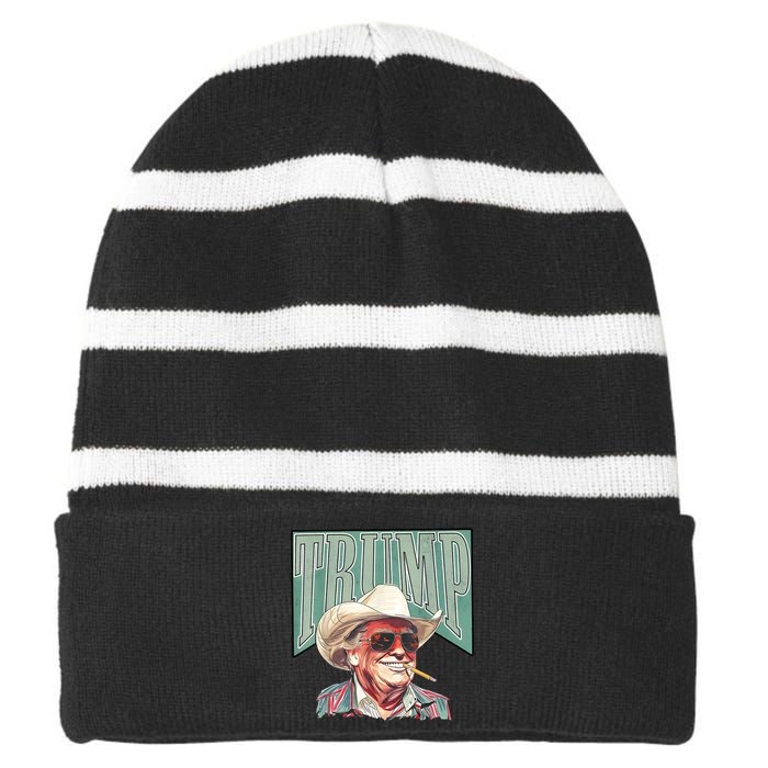 Western Trump Cowboy Make America Great Trump Daddy Maga Striped Beanie with Solid Band