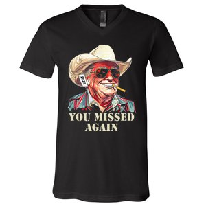 Western Trump Cowboy You Missed Again V-Neck T-Shirt