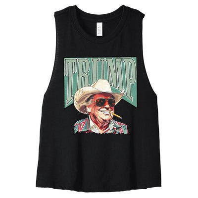 Western Trump Cowboy Make America Great Trump Daddy Maga Women's Racerback Cropped Tank