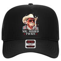 Western Trump Cow You Missed Twice Trump 2024 Usa Flag High Crown Mesh Back Trucker Hat