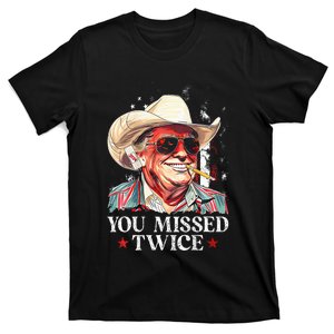 Western Trump Cow You Missed Twice Trump 2024 Usa Flag T-Shirt