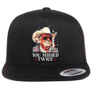 Western Trump Cow You Missed Twice Trump 2024 Usa Flag Flat Bill Trucker Hat