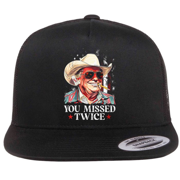 Western Trump Cow You Missed Twice Trump 2024 Usa Flag Flat Bill Trucker Hat