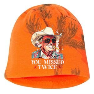 Western Trump Cow You Missed Twice Trump 2024 Usa Flag Kati - Camo Knit Beanie