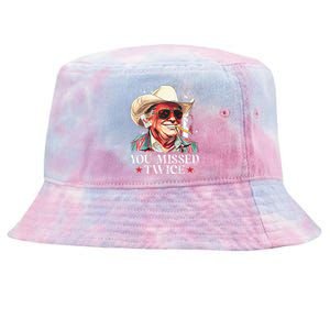 Western Trump Cow You Missed Twice Trump 2024 Usa Flag Tie-Dyed Bucket Hat