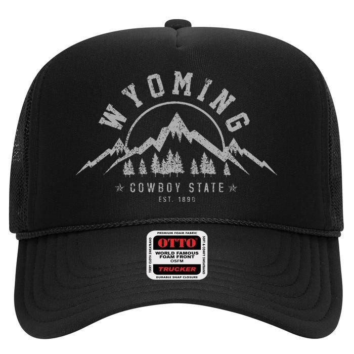 Wyoming The Cowboy State Est. 1890 Vintage Mountains Gift High Crown Mesh Back Trucker Hat