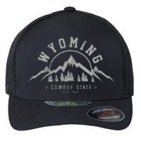 Wyoming The Cowboy State Est. 1890 Vintage Mountains Gift Flexfit Unipanel Trucker Cap