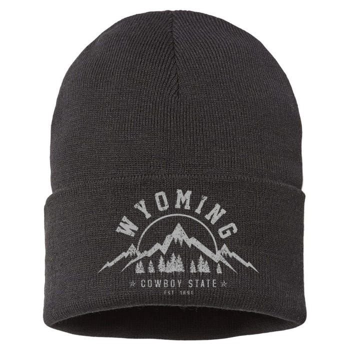 Wyoming The Cowboy State Est. 1890 Vintage Mountains Gift Sustainable Knit Beanie