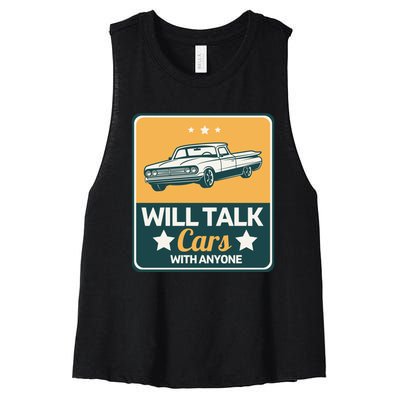 Will Talk Cars With Anyone Automobile Funny Women's Racerback Cropped Tank