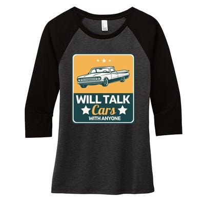 Will Talk Cars With Anyone Automobile Funny Women's Tri-Blend 3/4-Sleeve Raglan Shirt