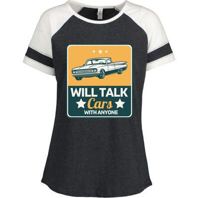 Will Talk Cars With Anyone Automobile Funny Enza Ladies Jersey Colorblock Tee