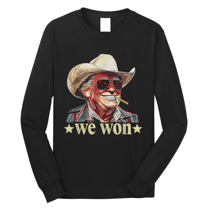 Western Trump Cowboy We Won American Flag Cowboy Hat Long Sleeve Shirt