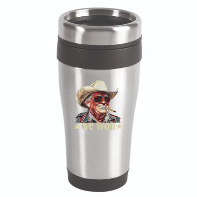 Western Trump Cowboy We Won American Flag Cowboy Hat 16oz Travel Tumbler