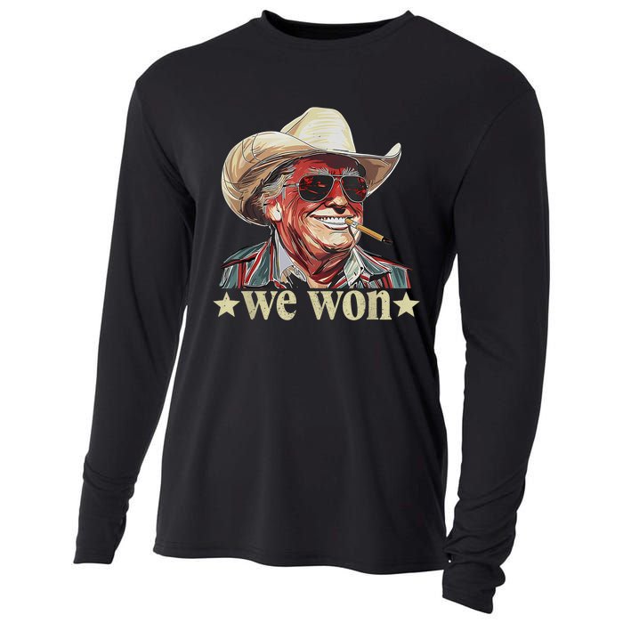 Western Trump Cowboy We Won American Flag Cowboy Hat Cooling Performance Long Sleeve Crew