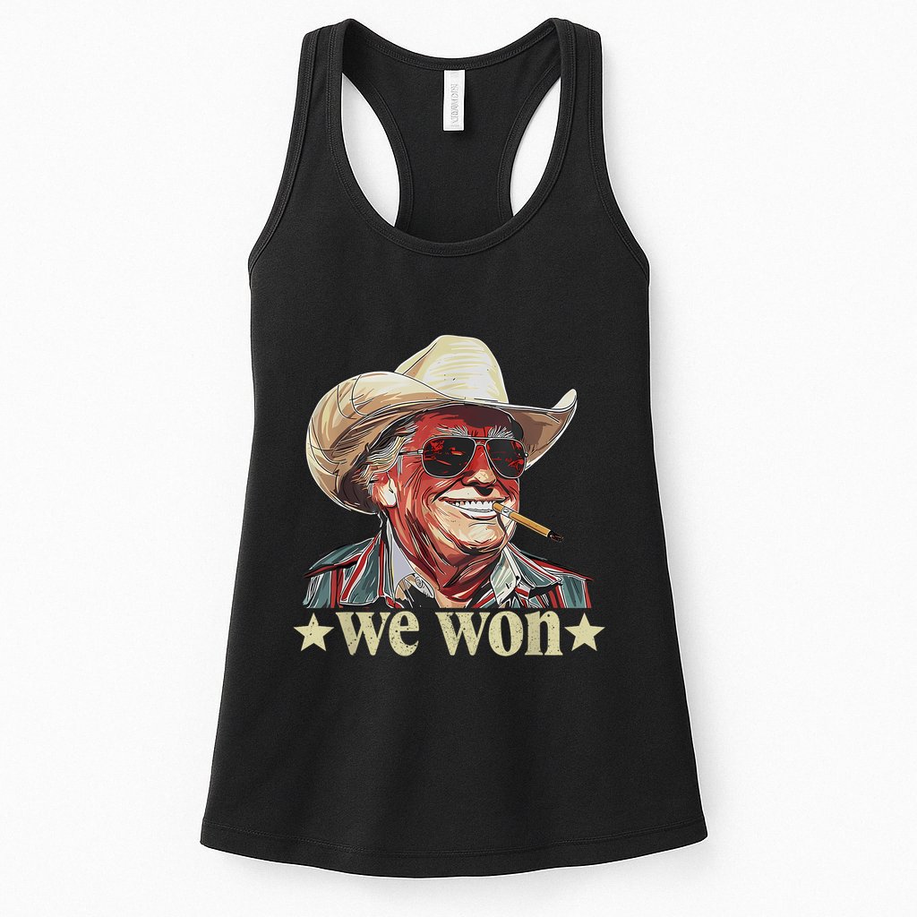 Western Trump Cowboy We Won American Flag Cowboy Hat Womens Tank Top