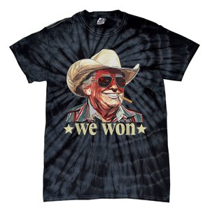 Western Trump Cowboy We Won American Flag Cowboy Hat Tie-Dye T-Shirt