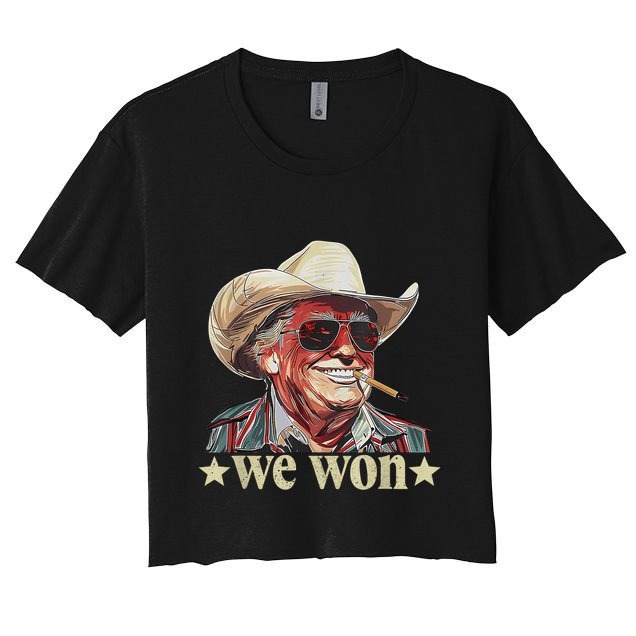 Western Trump Cowboy We Won American Flag Cowboy Hat Crop Top
