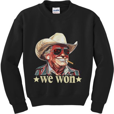 Western Trump Cowboy We Won American Flag Cowboy Hat Kids Sweatshirt