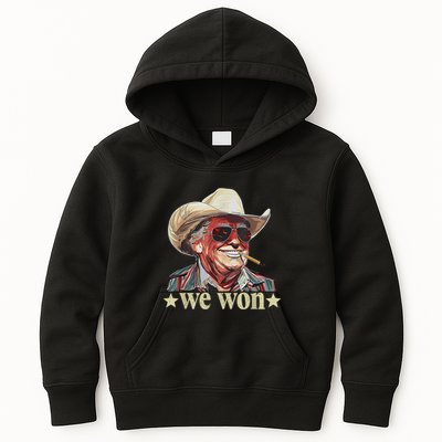 Western Trump Cowboy We Won American Flag Cowboy Hat Kids Hoodie