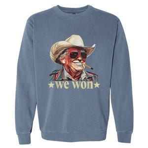 Western Trump Cowboy We Won American Flag Cowboy Hat Garment-Dyed Sweatshirt