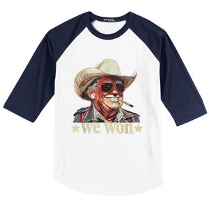 Western Trump Cowboy We Won American Flag Cowboy Hat Baseball Sleeve Shirt