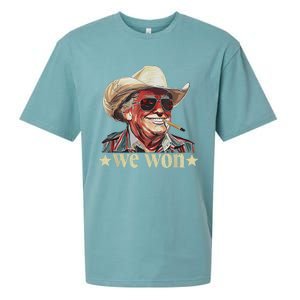 Western Trump Cowboy We Won American Flag Cowboy Hat Sueded Cloud Jersey T-Shirt