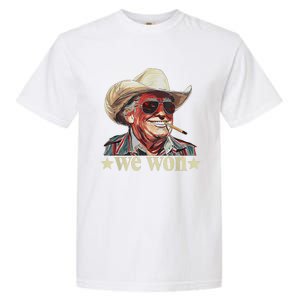 Western Trump Cowboy We Won American Flag Cowboy Hat Garment-Dyed Heavyweight T-Shirt